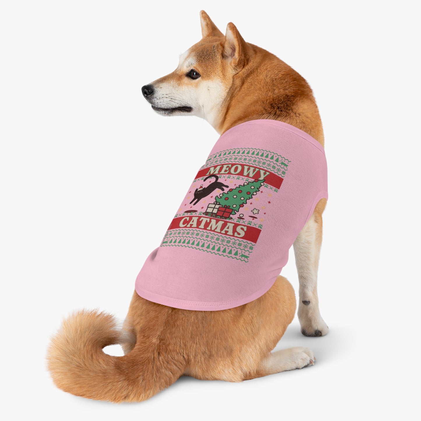 Meowy Catmas Pet Tank Top – Funny Christmas Cat/Dog Shirt for Pets