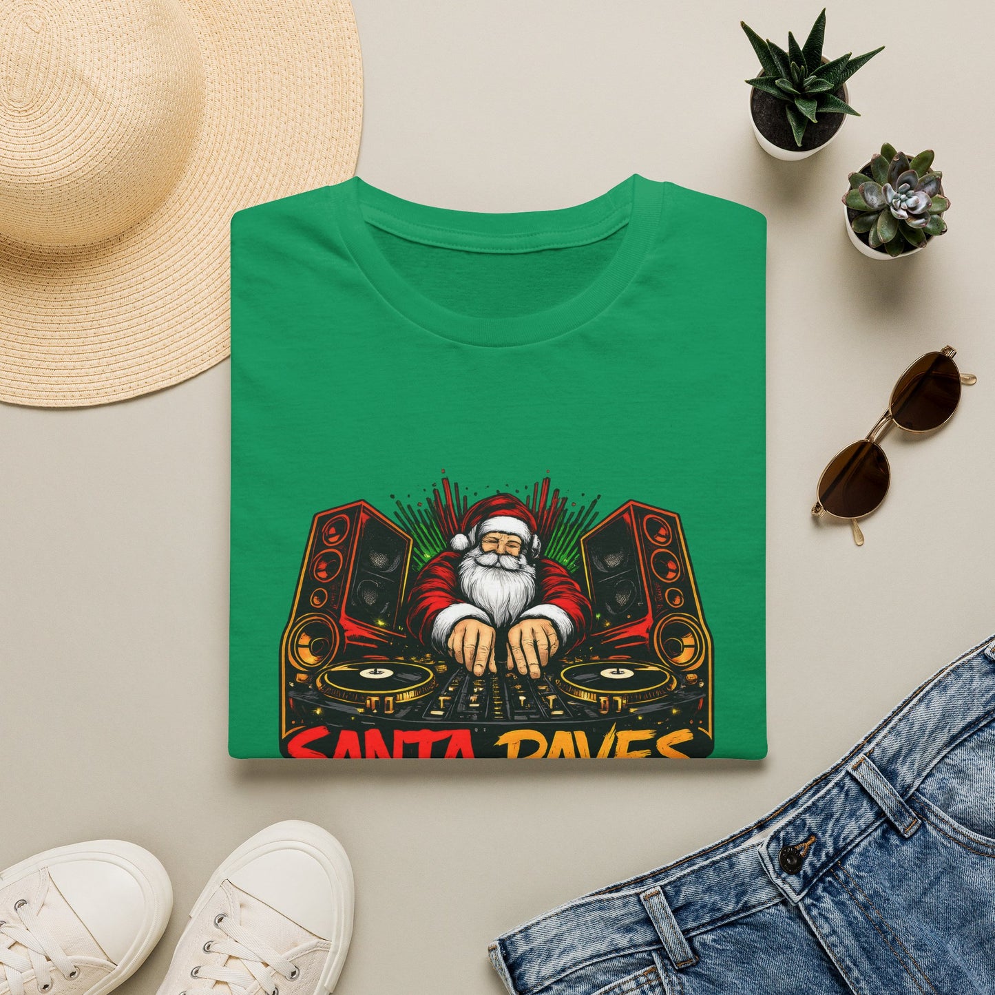 Santa Raves DJ Christmas Shirt | Funny Holiday DJ Graphic Tee