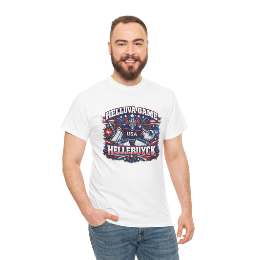 Helluva Game Hellebuyck USA Hockey Shirt – Red White Blue Goalie Tee