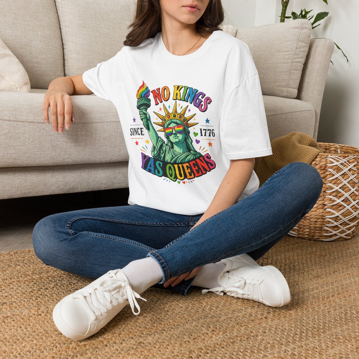 No Kings Since 1776 Yas Queens LGBTQ Pride Shirt | Statue of Liberty Rainbow Tee