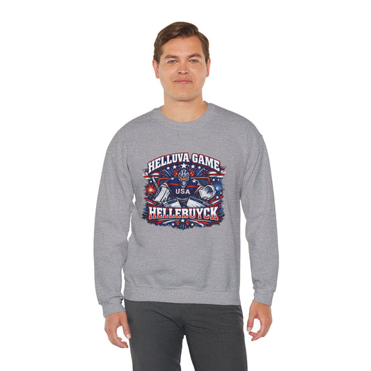 HelluVa Game Hellebuyck Sweatshirt – Red White & Blue Hockey Fan Sweatshirt