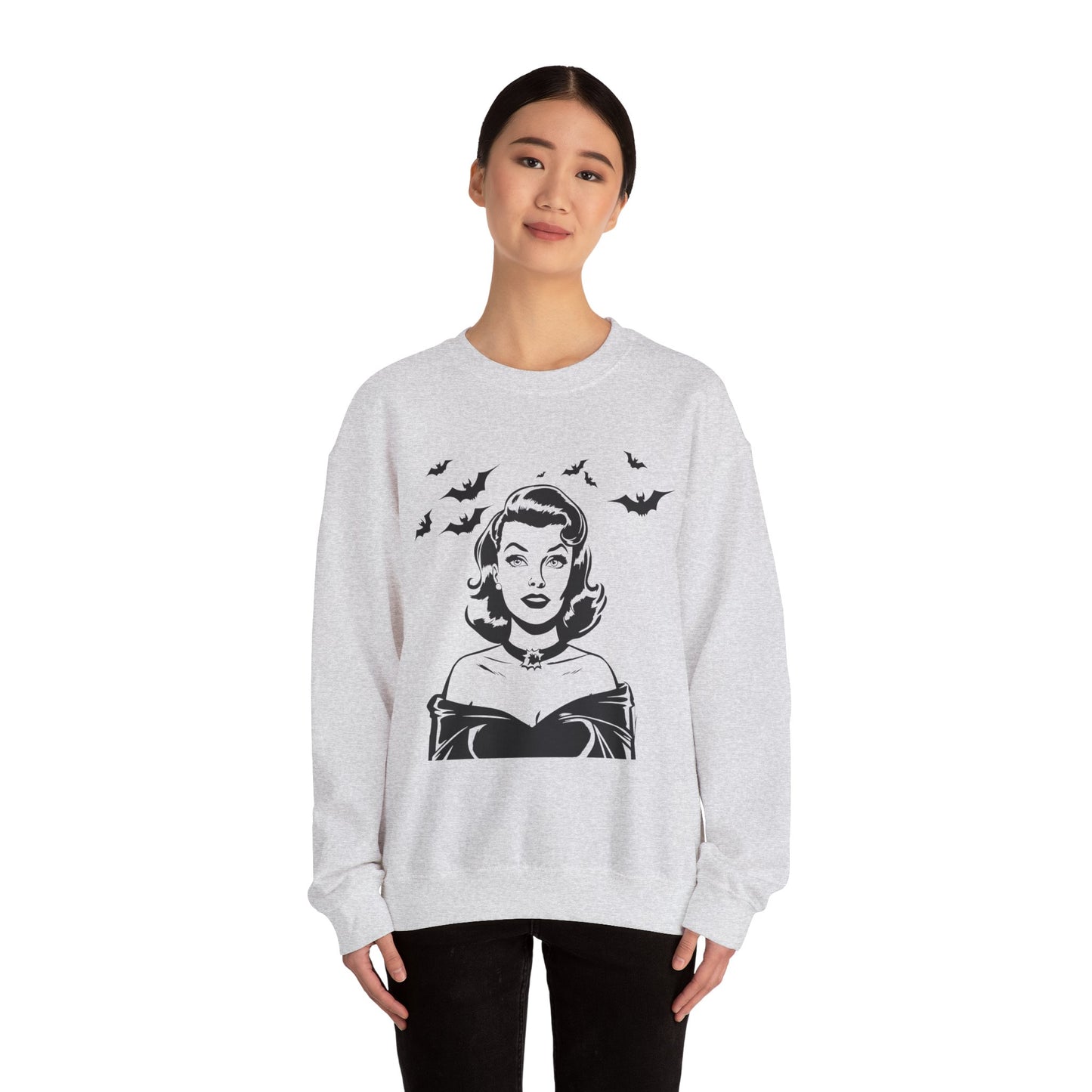 Vintage Halloween Woman Sweatshirt | Retro Bat Graphic Spooky Season Crewneck