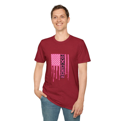 Breast Cancer Awareness Flag T-Shirt — Pink "Kick Cancer" Drip Design