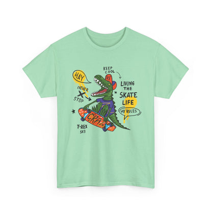 Dinosaur Skateboard T-Shirt – “Living the Skate Life” Graphic Tee