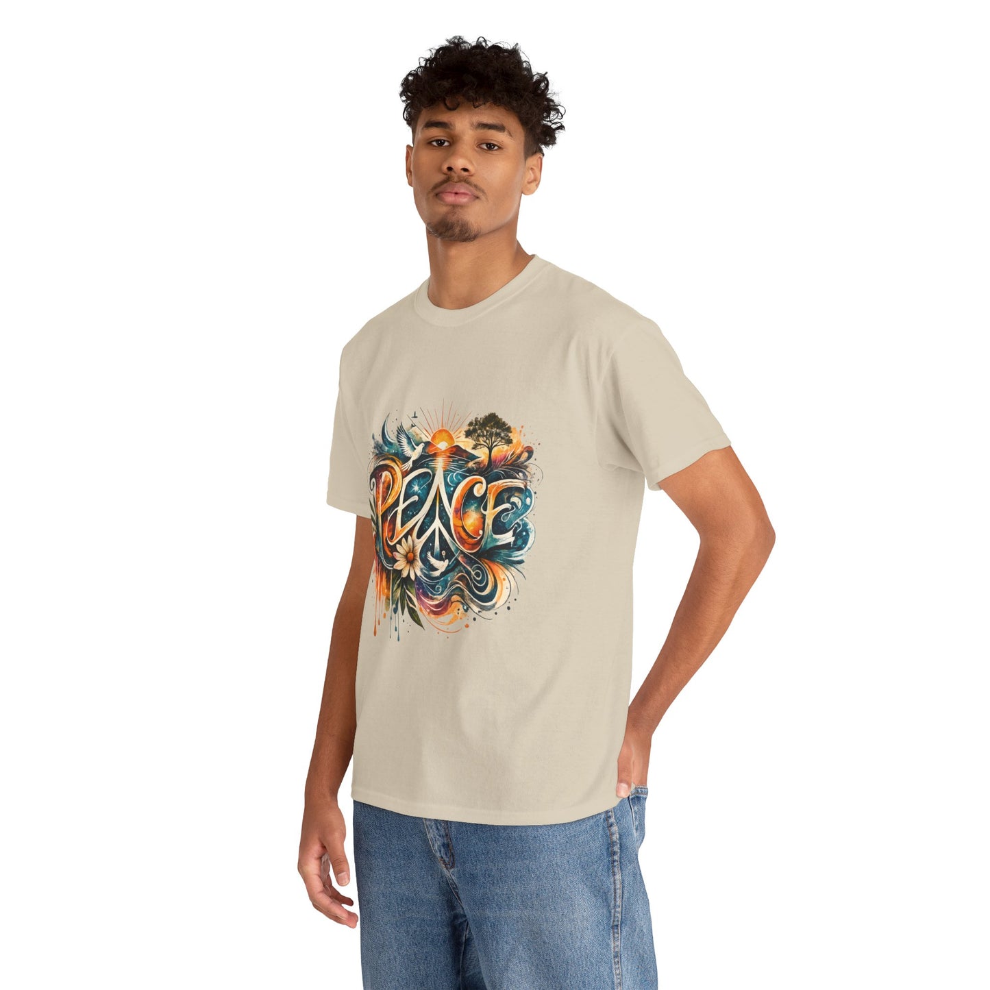 PEACE Watercolor Dove & Sunrise Shirt – Boho Groovy Typography Tee