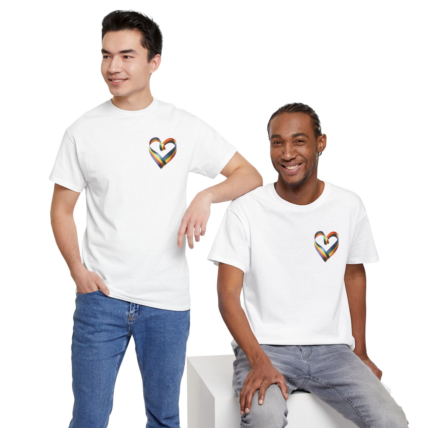 Minimalist Pride Heart T-Shirt – Subtle LGBTQ+ Rainbow Graphic Tee