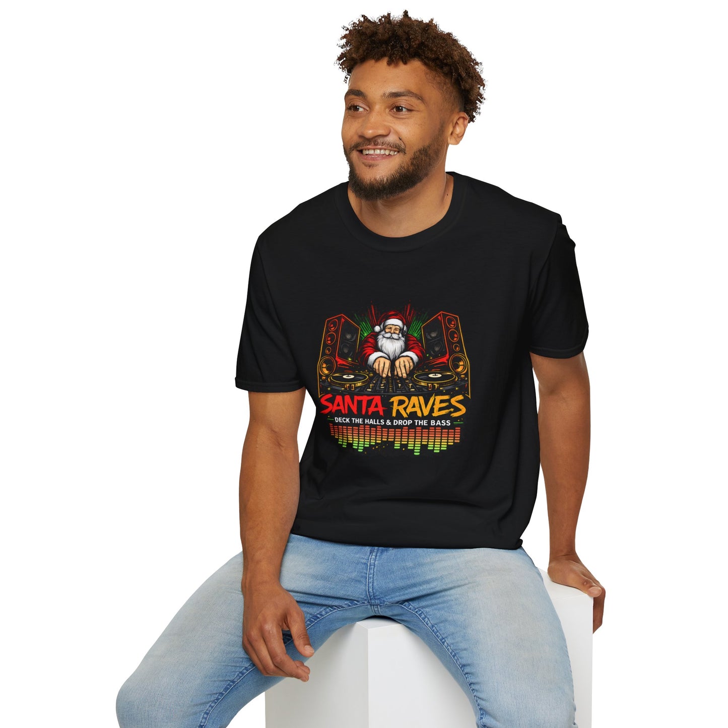 Santa Raves DJ Christmas Shirt | Funny Holiday DJ Graphic Tee