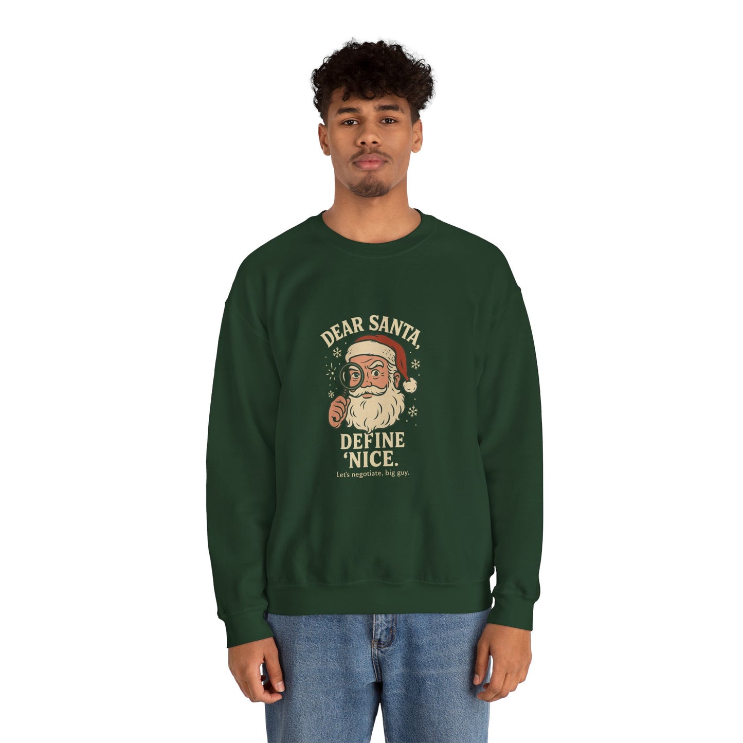 Crewneck Sweatshirt – 'Dear Santa Define Nice' Vintage Santa Christmas Pullover
