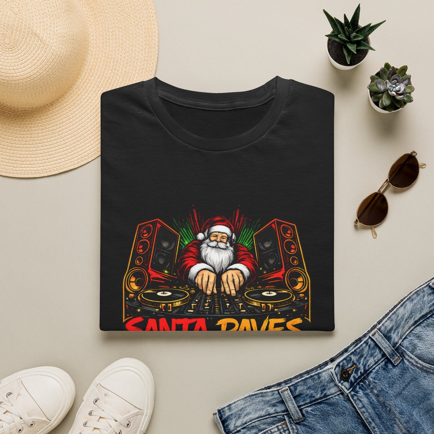 Santa Raves DJ Christmas Shirt | Funny Holiday DJ Graphic Tee