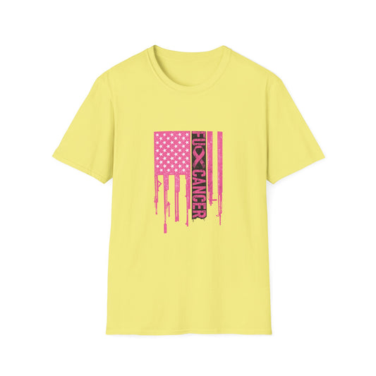 Breast Cancer Awareness Flag T-Shirt — Pink "Kick Cancer" Drip Design