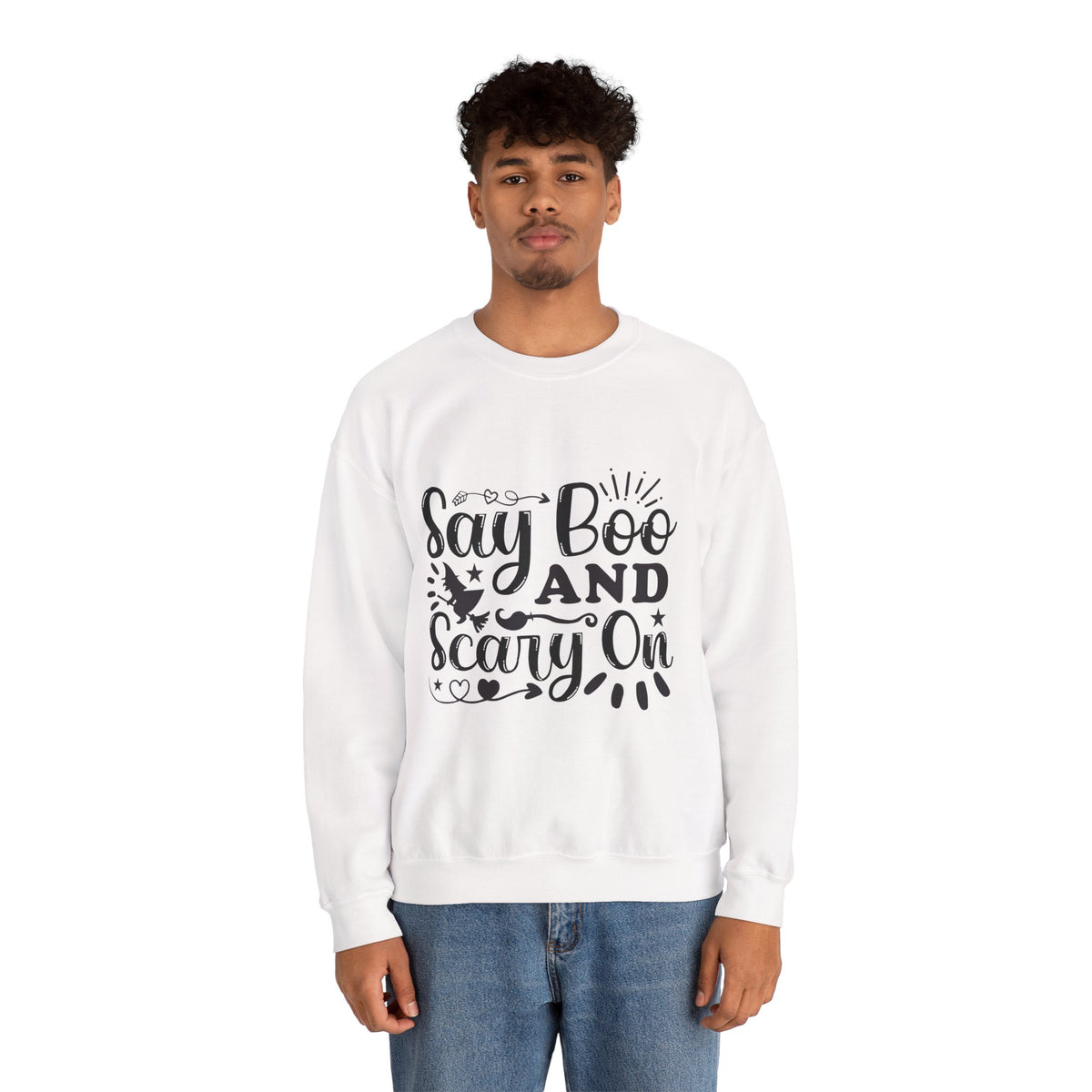 Say Boo and Carry On Funny Halloween Sweatshirt | Spooky Season Crewneck