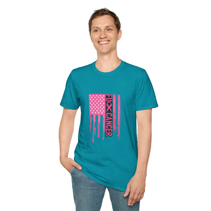 Breast Cancer Awareness Flag T-Shirt — Pink "Kick Cancer" Drip Design