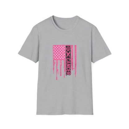 Breast Cancer Awareness Flag T-Shirt — Pink "Kick Cancer" Drip Design