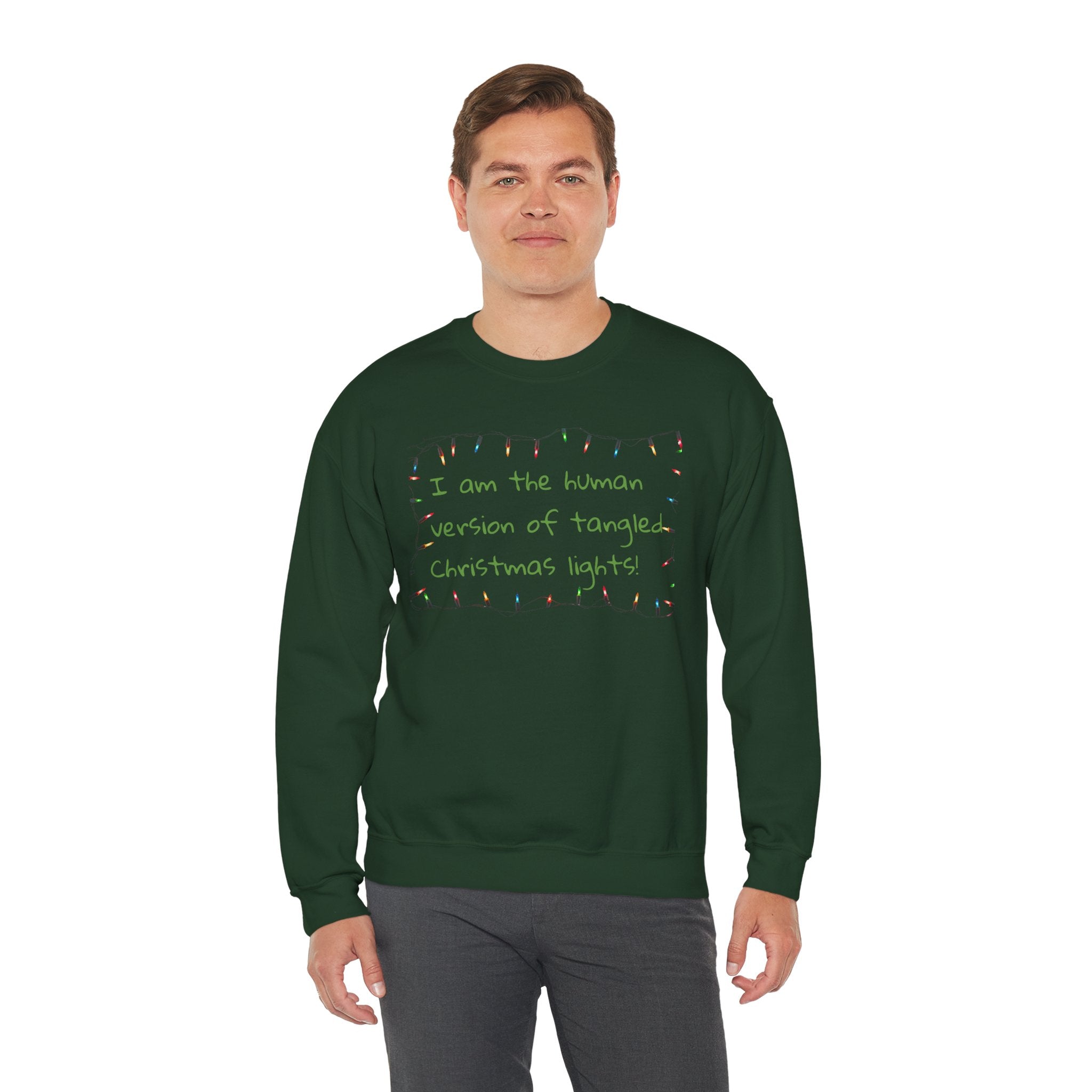 Funny Christmas Sweatshirt – “Tangled Christmas Lights” Holiday Humor