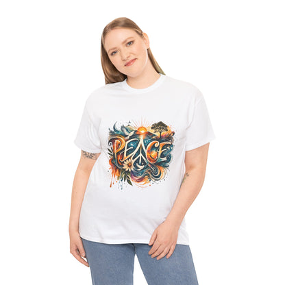 PEACE Watercolor Dove & Sunrise Shirt – Boho Groovy Typography Tee