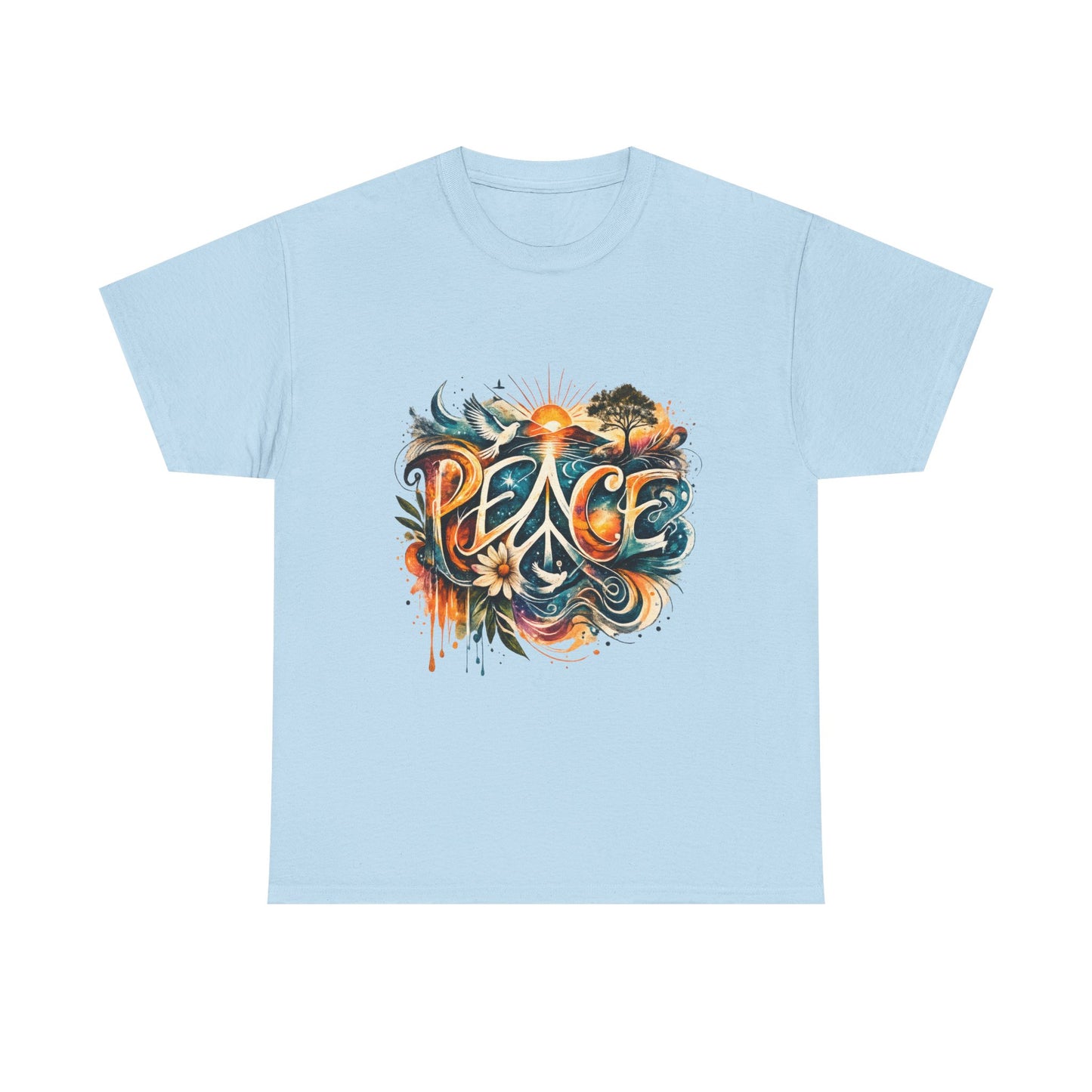 PEACE Watercolor Dove & Sunrise Shirt – Boho Groovy Typography Tee