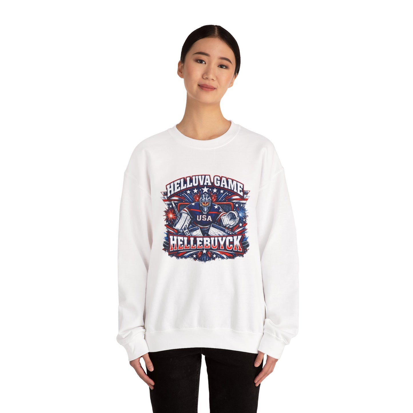 HelluVa Game Hellebuyck Sweatshirt – Red White & Blue Hockey Fan Sweatshirt