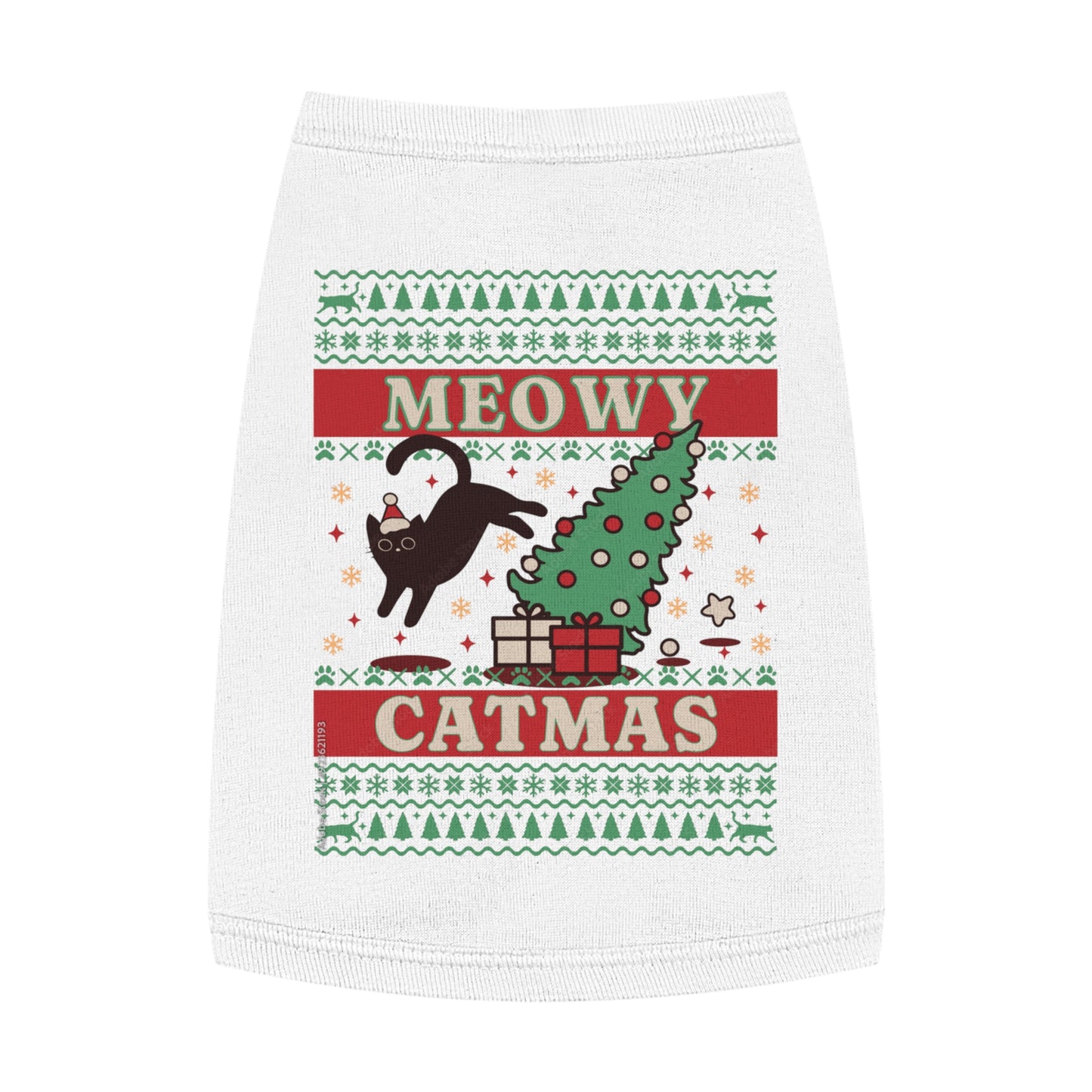 Meowy Catmas Pet Tank Top – Funny Christmas Cat/Dog Shirt for Pets