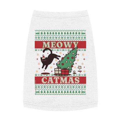 Meowy Catmas Pet Tank Top – Funny Christmas Cat/Dog Shirt for Pets