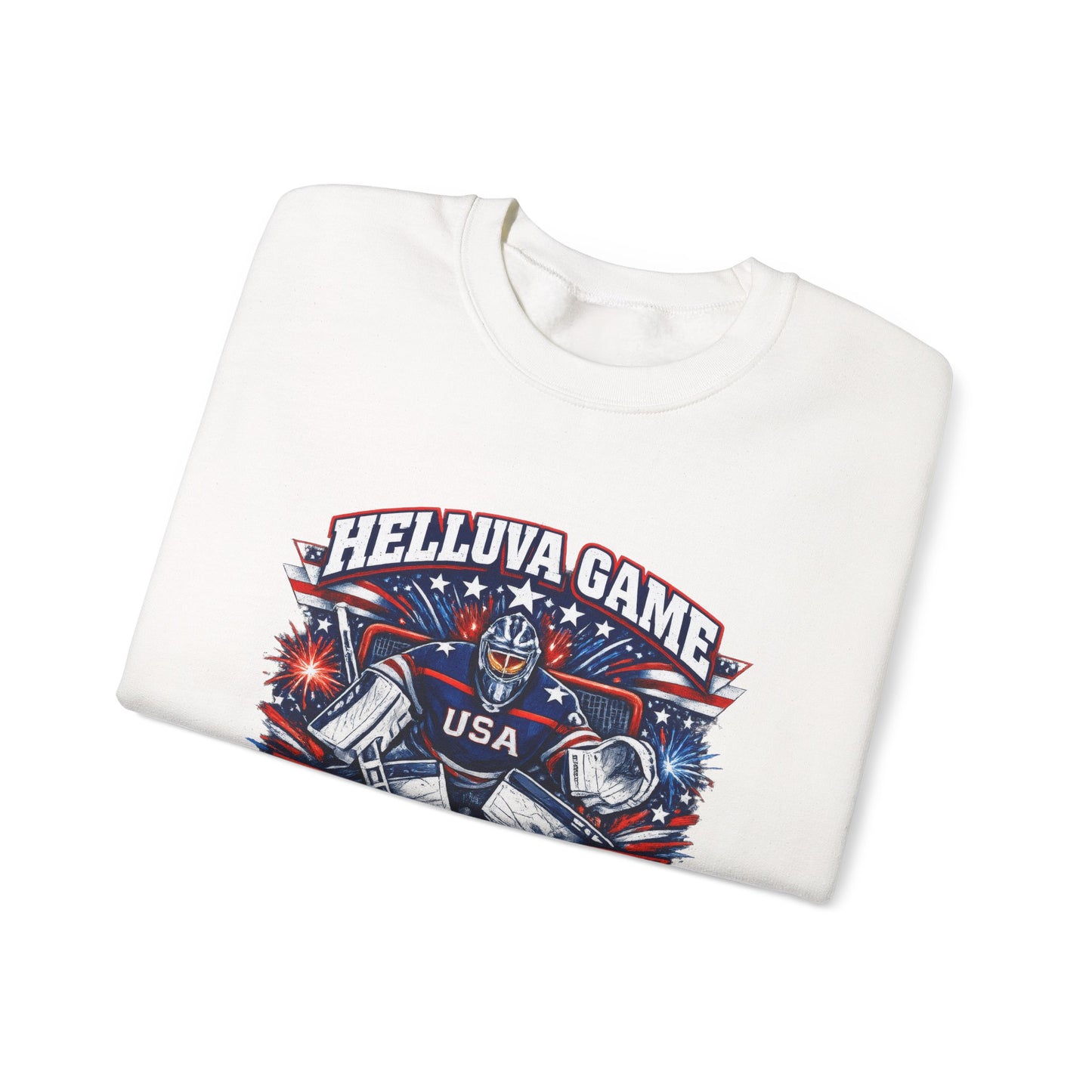 HelluVa Game Hellebuyck Sweatshirt – Red White & Blue Hockey Fan Sweatshirt