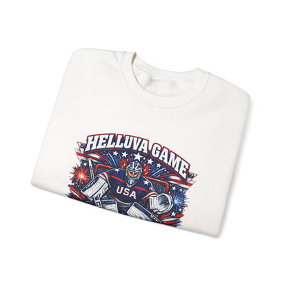 HelluVa Game Hellebuyck Sweatshirt – Red White & Blue Hockey Fan Sweatshirt