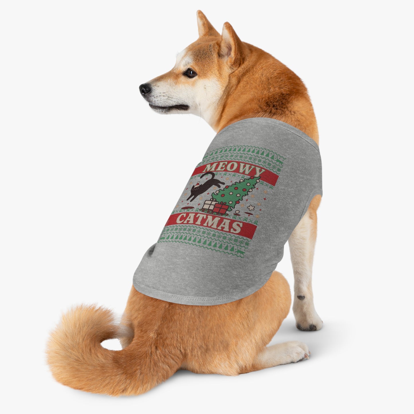 Meowy Catmas Pet Tank Top – Funny Christmas Cat/Dog Shirt for Pets