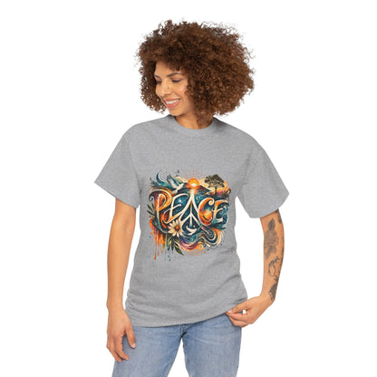 PEACE Watercolor Dove & Sunrise Shirt – Boho Groovy Typography Tee