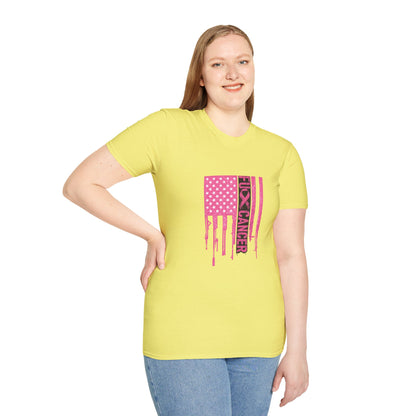 Breast Cancer Awareness Flag T-Shirt — Pink "Kick Cancer" Drip Design
