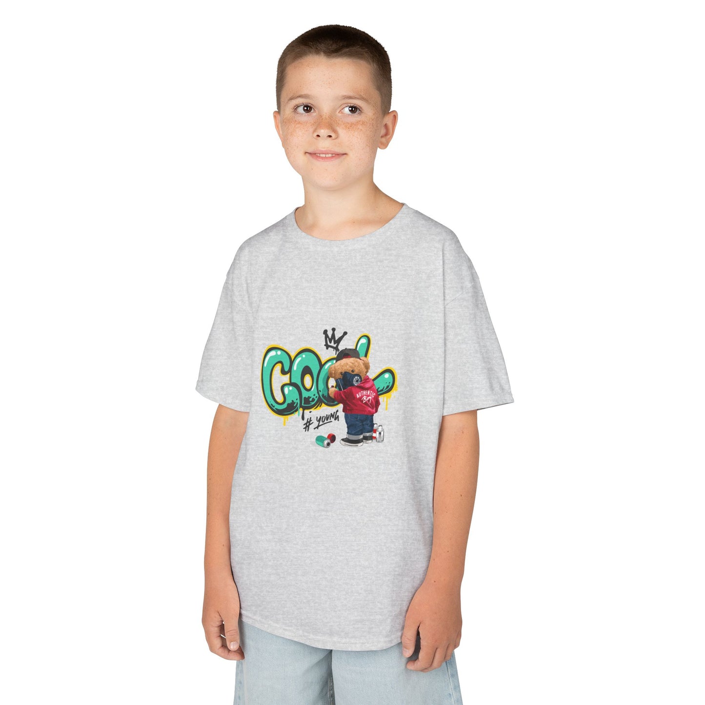 COOL Teddy Bear Graphic Kids' T-Shirt – "Authentic Boy" for Little Trendsetters!