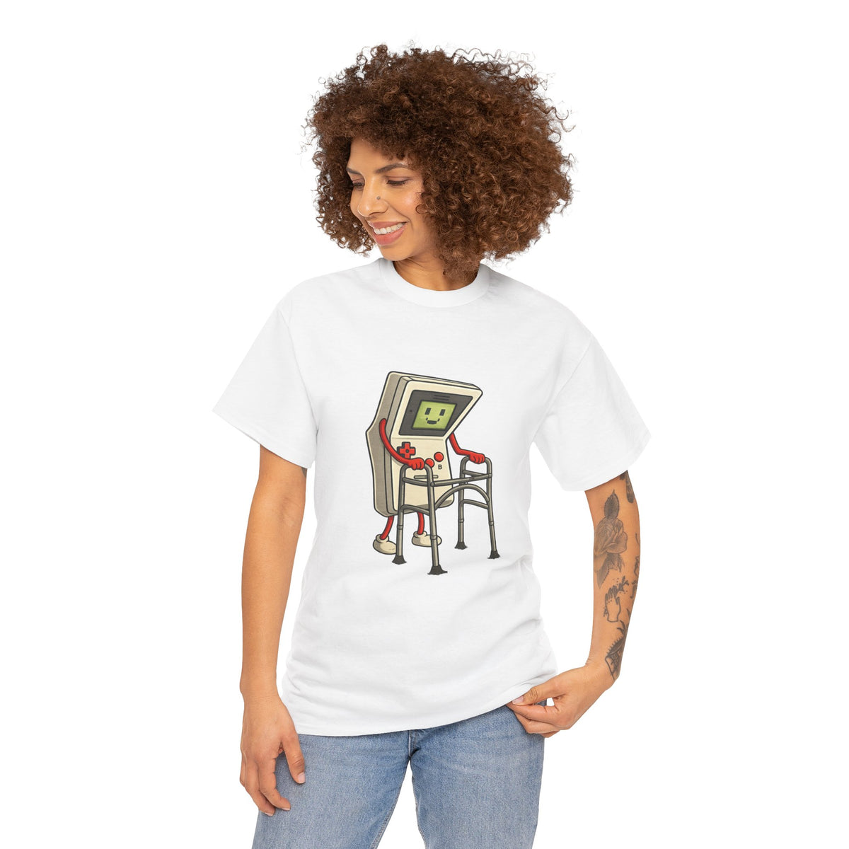 Aging Retro Gamer With Walker – Funny Old School Gamer Shirt