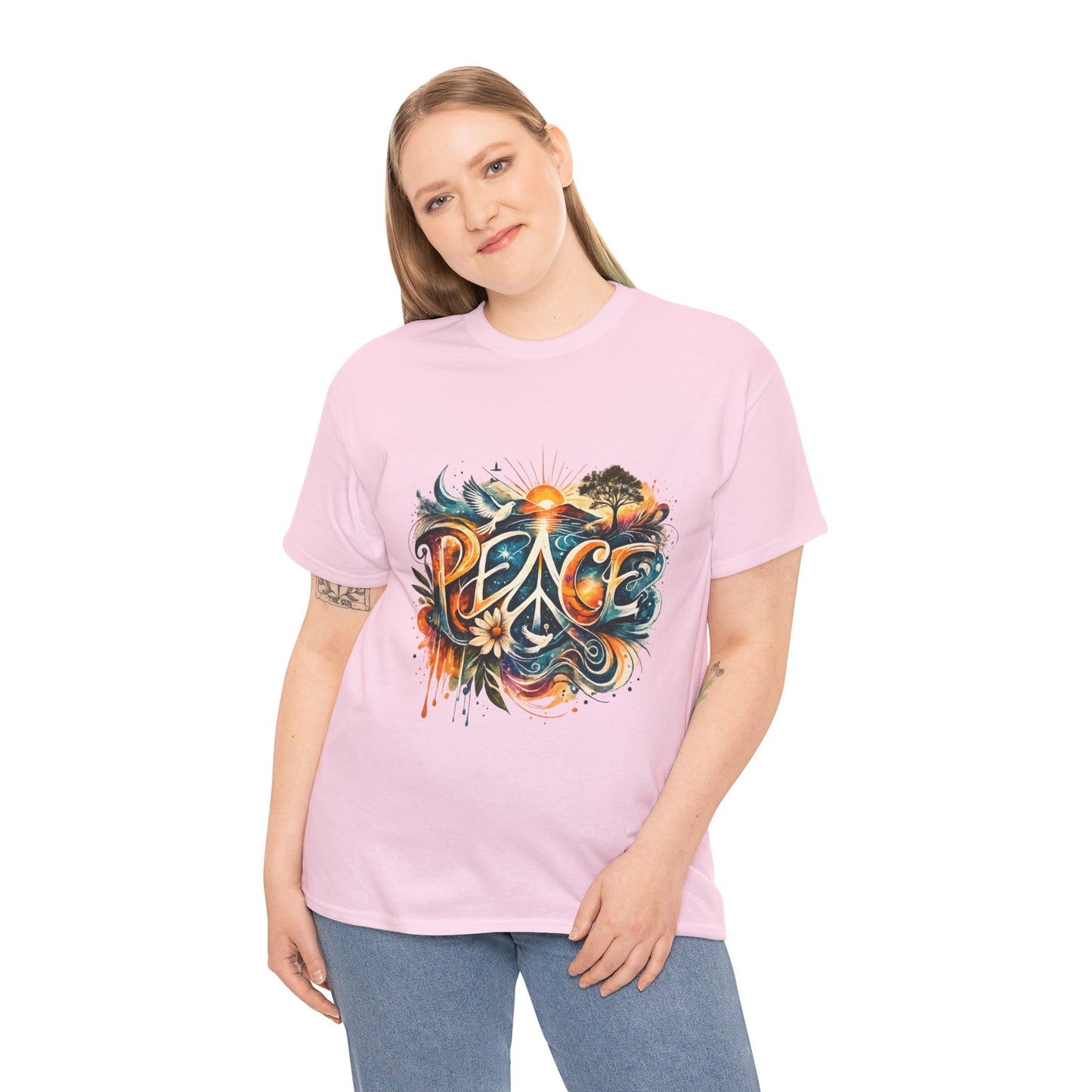PEACE Watercolor Dove & Sunrise Shirt – Boho Groovy Typography Tee
