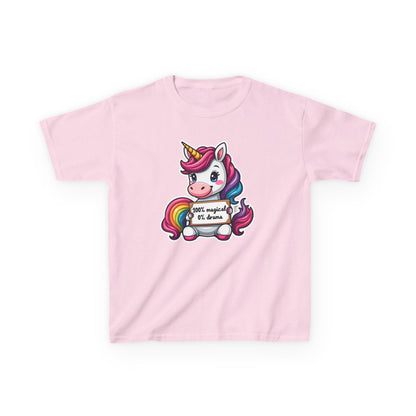 Kids Unicorn Tee — Cute Rainbow Unicorn Holding '100% Magical, 0% Drama