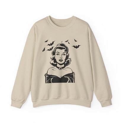 Vintage Halloween Woman Sweatshirt | Retro Bat Graphic Spooky Season Crewneck