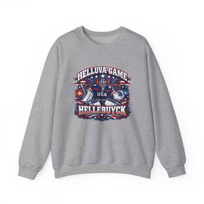 HelluVa Game Hellebuyck Sweatshirt – Red White & Blue Hockey Fan Sweatshirt