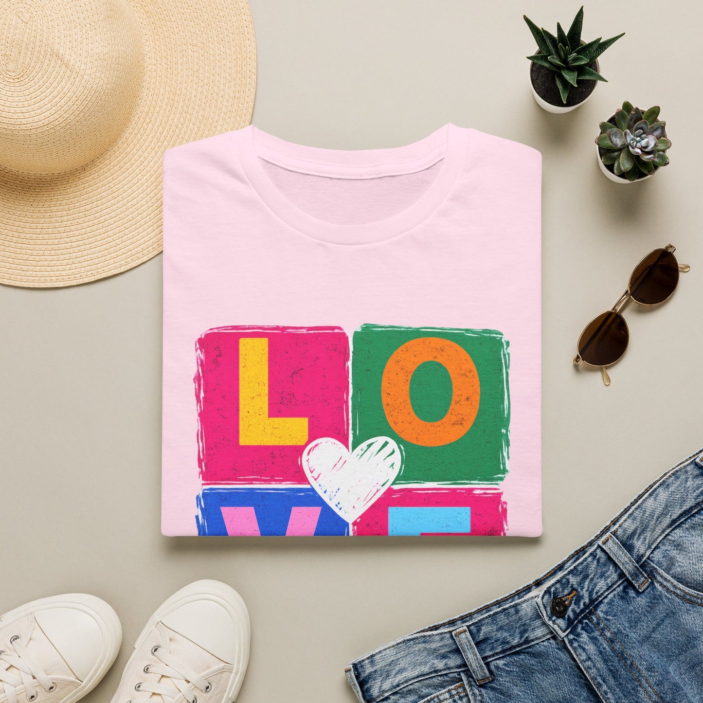 Colorful LOVE Pop Art Heart Graphic T-Shirt