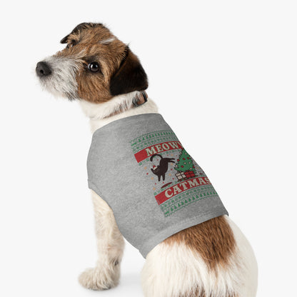 Meowy Catmas Pet Tank Top – Funny Christmas Cat/Dog Shirt for Pets