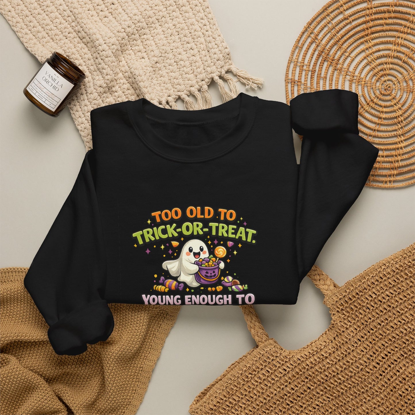 Too Old to Trick-or-Treat Shirt | Funny Halloween Candy Sweatshirt