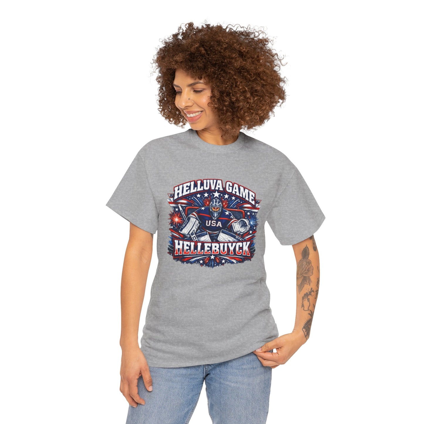 Helluva Game Hellebuyck USA Hockey Shirt – Red White Blue Goalie Tee
