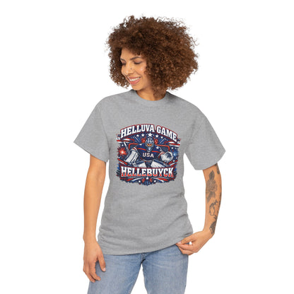 Helluva Game Hellebuyck USA Hockey Shirt – Red White Blue Goalie Tee