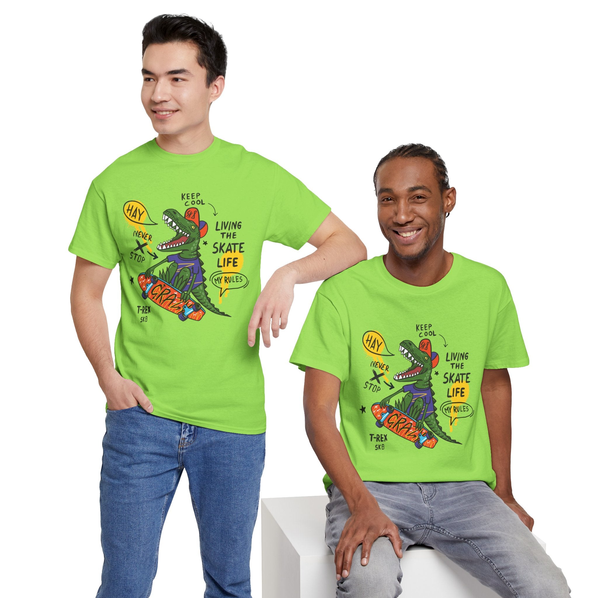 Dinosaur Skateboard T-Shirt – “Living the Skate Life” Graphic Tee