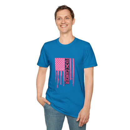 Breast Cancer Awareness Flag T-Shirt — Pink "Kick Cancer" Drip Design