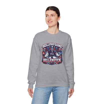 HelluVa Game Hellebuyck Sweatshirt – Red White & Blue Hockey Fan Sweatshirt