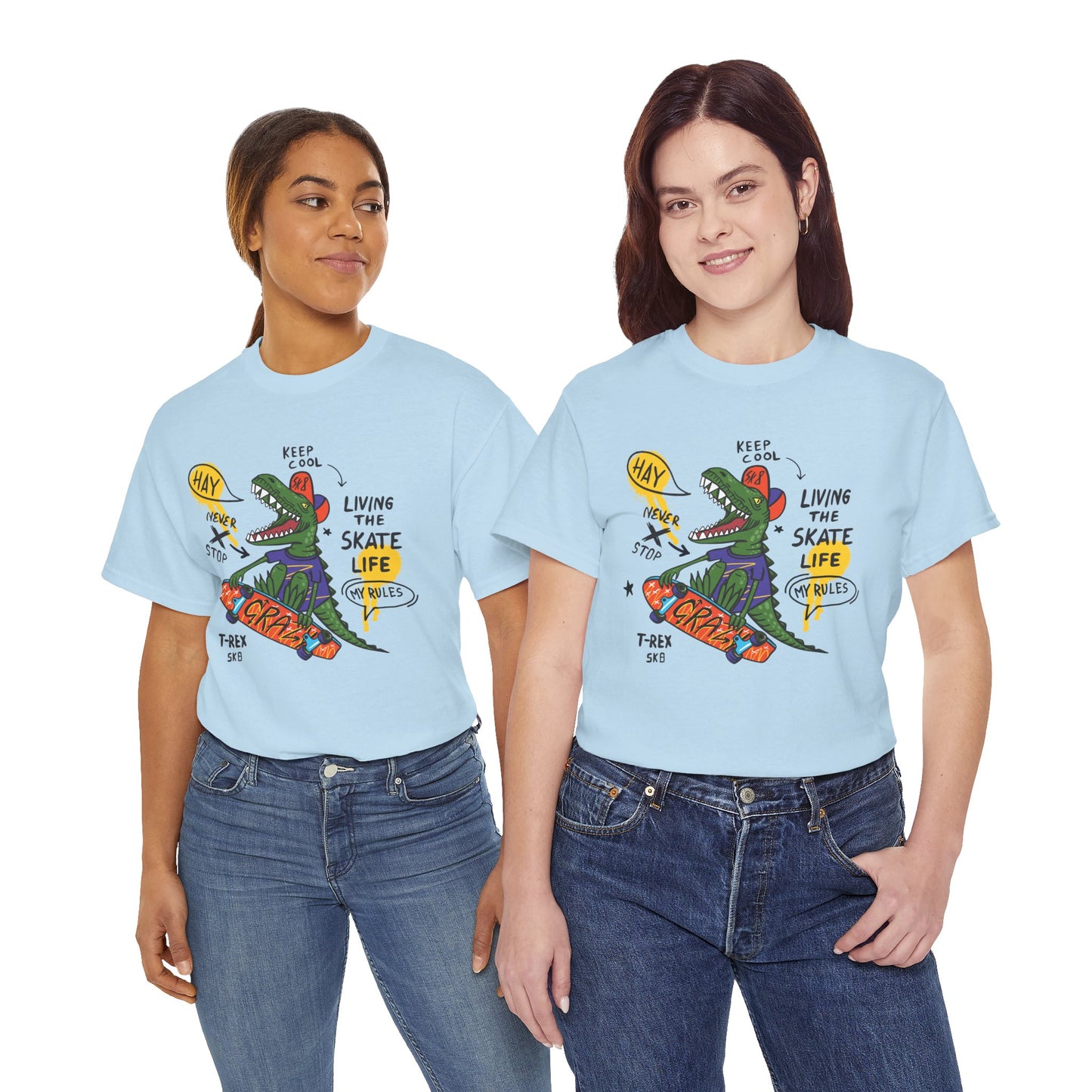 Dinosaur Skateboard T-Shirt – “Living the Skate Life” Graphic Tee