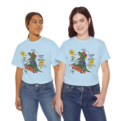 Dinosaur Skateboard T-Shirt – “Living the Skate Life” Graphic Tee