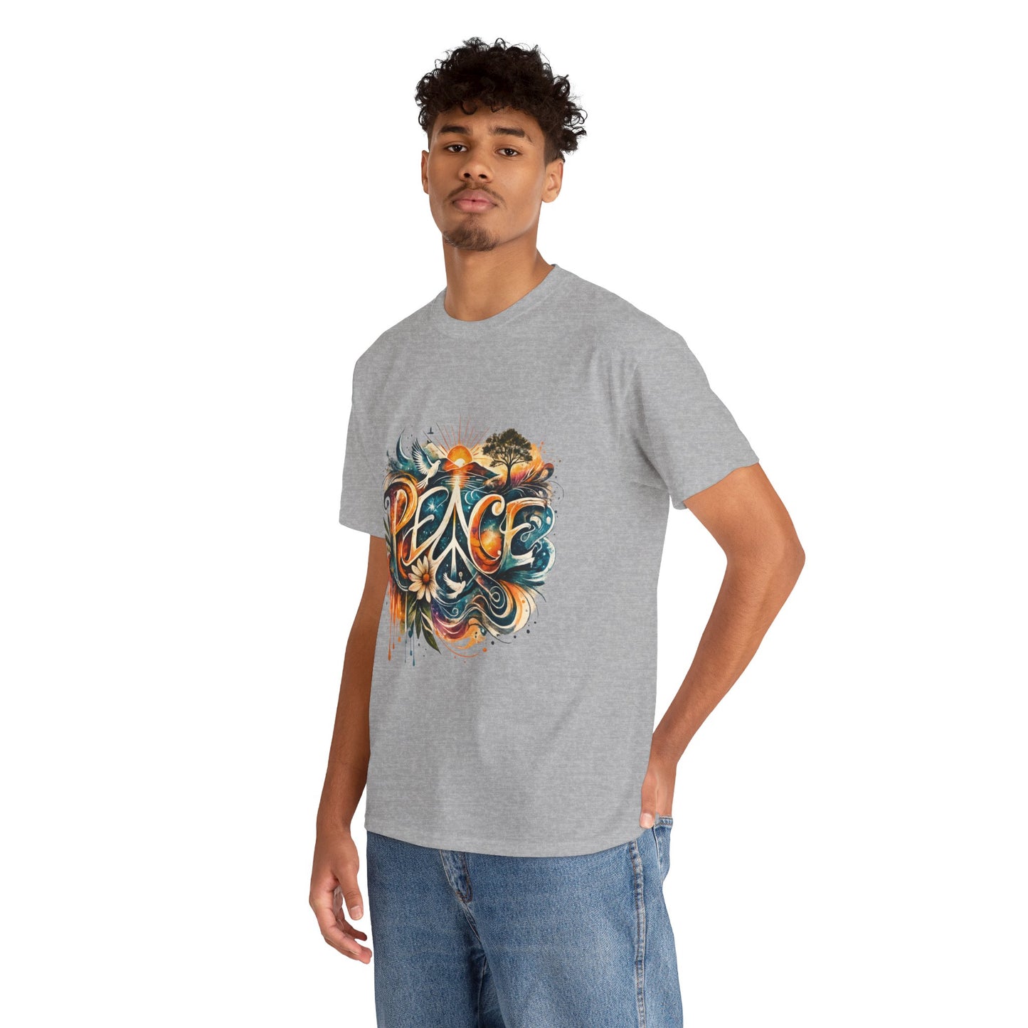 PEACE Watercolor Dove & Sunrise Shirt – Boho Groovy Typography Tee