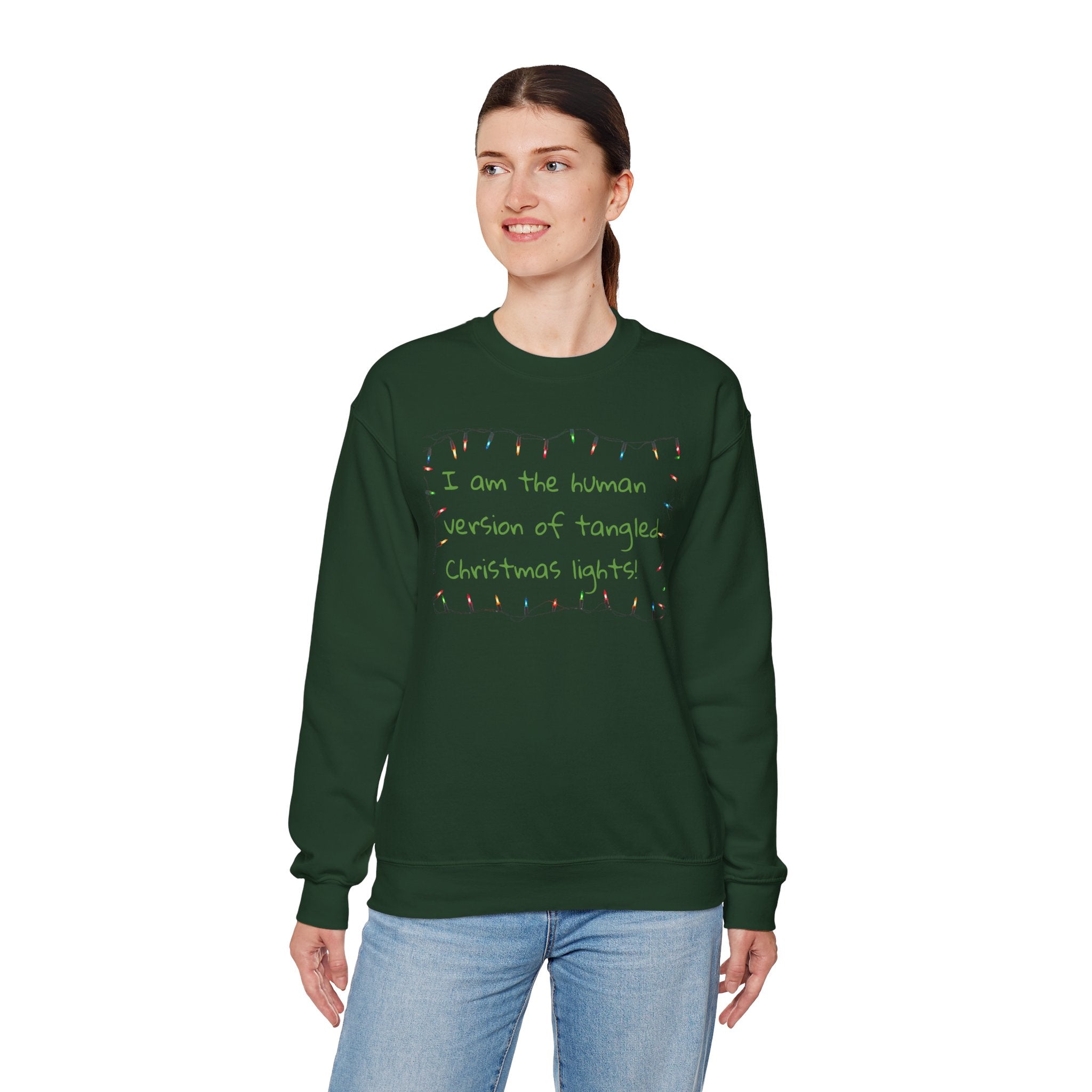Funny Christmas Sweatshirt – “Tangled Christmas Lights” Holiday Humor