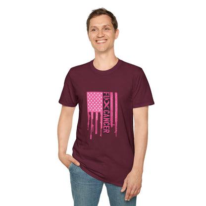 Breast Cancer Awareness Flag T-Shirt — Pink "Kick Cancer" Drip Design