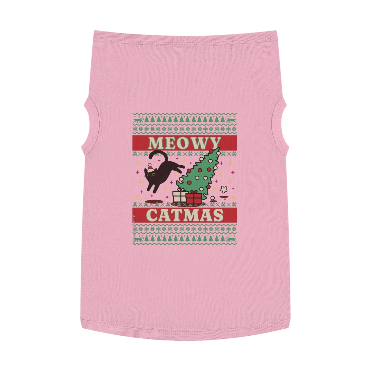 Meowy Catmas Pet Tank Top – Funny Christmas Cat/Dog Shirt for Pets