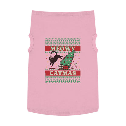 Meowy Catmas Pet Tank Top – Funny Christmas Cat/Dog Shirt for Pets