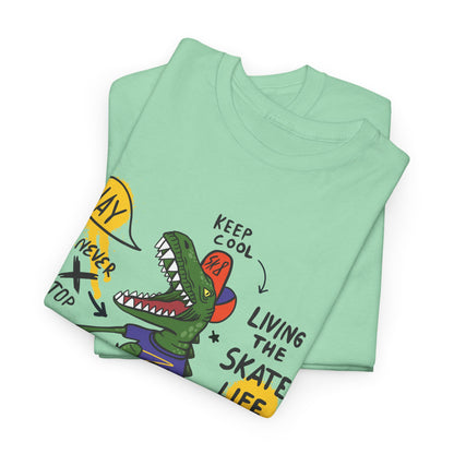 Dinosaur Skateboard T-Shirt – “Living the Skate Life” Graphic Tee